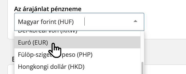 Árajánlat euróban és más devizában