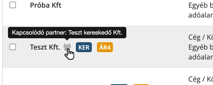 Látszik, melyik regisztrált felhasználó melyik ügyfélhez kapcsolódik