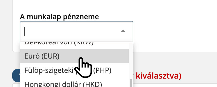 Munkalapok euróban és más devizában