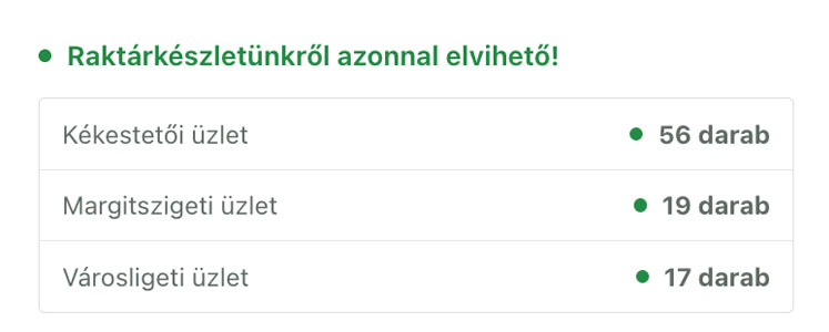 Pontos vagy sávos készlet megjelenítése a webáruházban