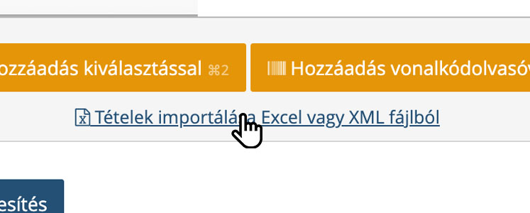 Számla, szállítólevél és más bizonylatok tételeinek betöltése Excelből vagy XML-ből