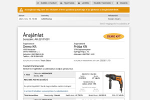 A kiállított árajánlatok egyszerűen elküldhetők e-mailben, letölthetők, vagy kinyomtathatók, de akár egy megosztható link is használható arra, hogy az ajánlat eljusson az ügyfélhez.